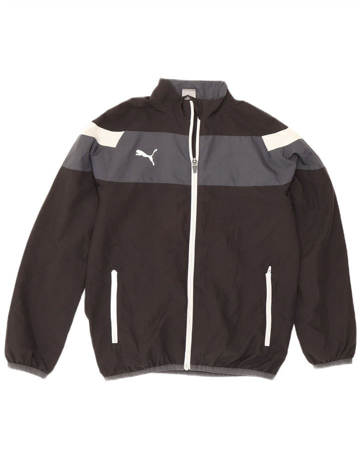 Puma Jungen-Trainingsanzug-Top-Jacke, 11–12 Jahre, schwarzes Farbblock-Polyester