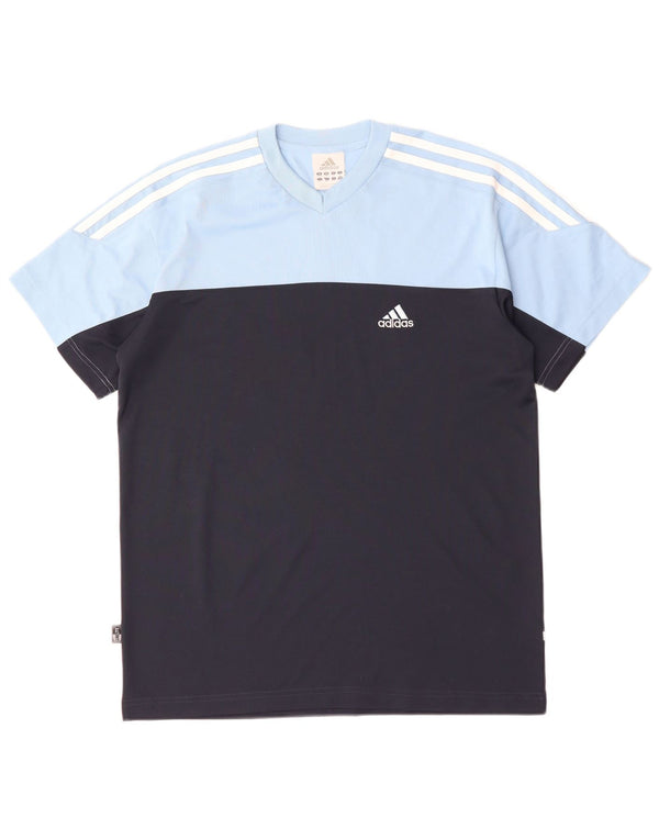 ADIDAS Herren T-Shirt Top UK 34/36 Small Blau Colourblock Baumwolle