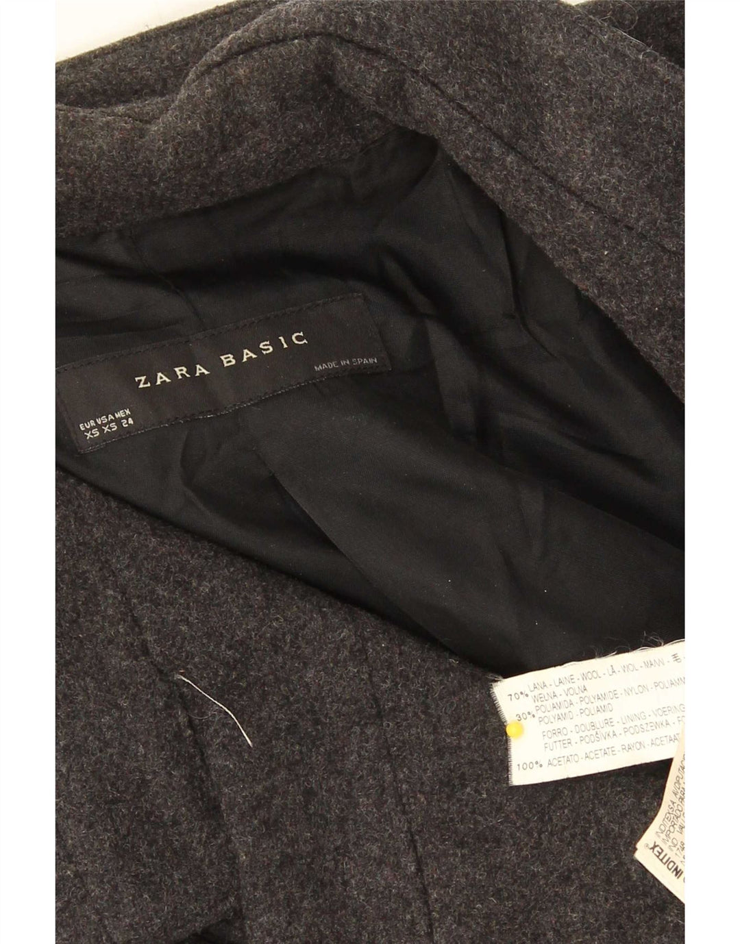 Zara Damen Pea Coat UK 6 XS Schwarze Wolle