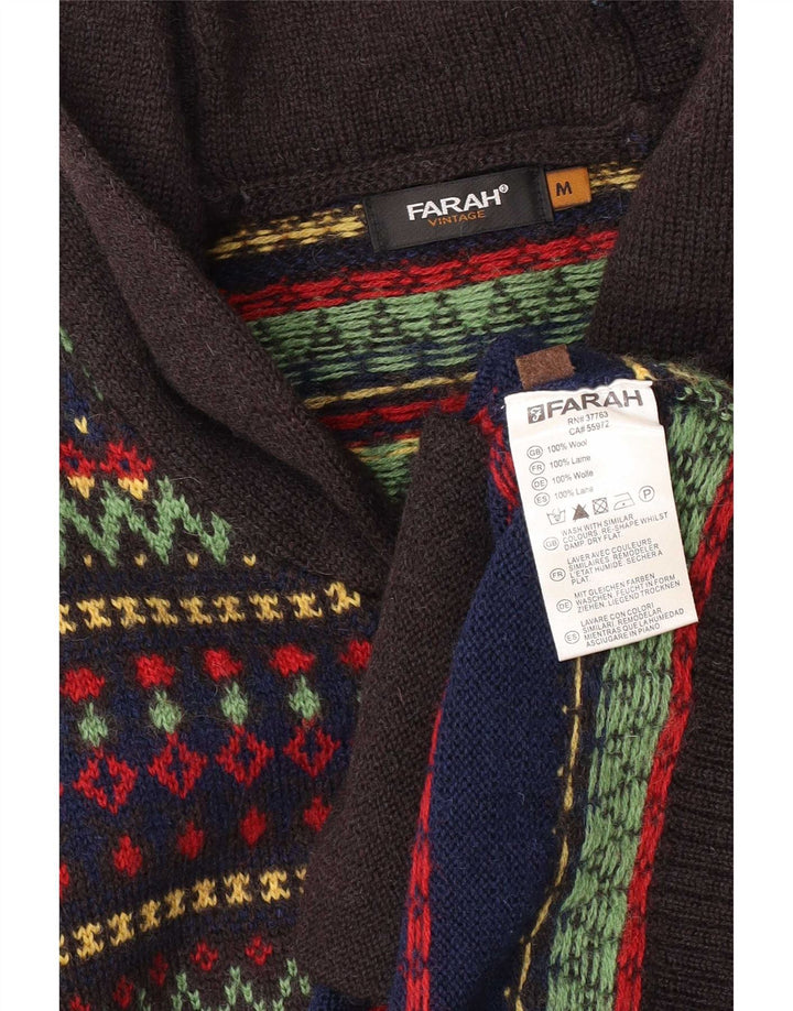 Farah Herren-Cardigan mit durchgehendem Reißverschluss, mittelblaue Fair-Isle-Wolle
