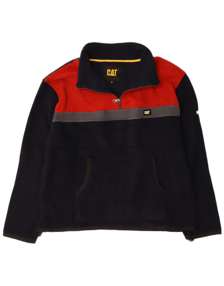 Caterpillar Herren-Fleecepullover mit Reißverschluss am Hals, XL, marineblaues Farbblock-Polyester