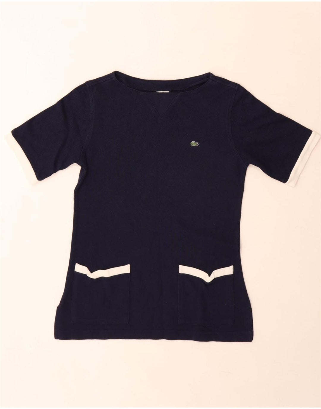 Lacoste Damen T-Shirt Top Größe 39 Medium Marineblau Colourblock Baumwolle