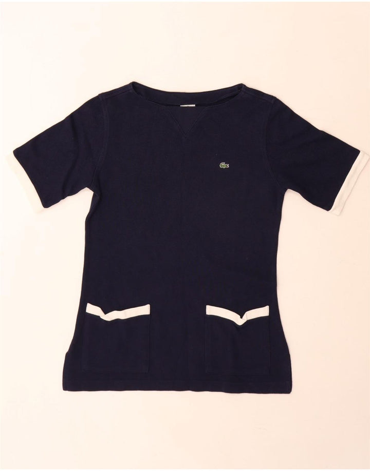 Lacoste Damen T-Shirt Top Größe 39 Medium Marineblau Colourblock Baumwolle