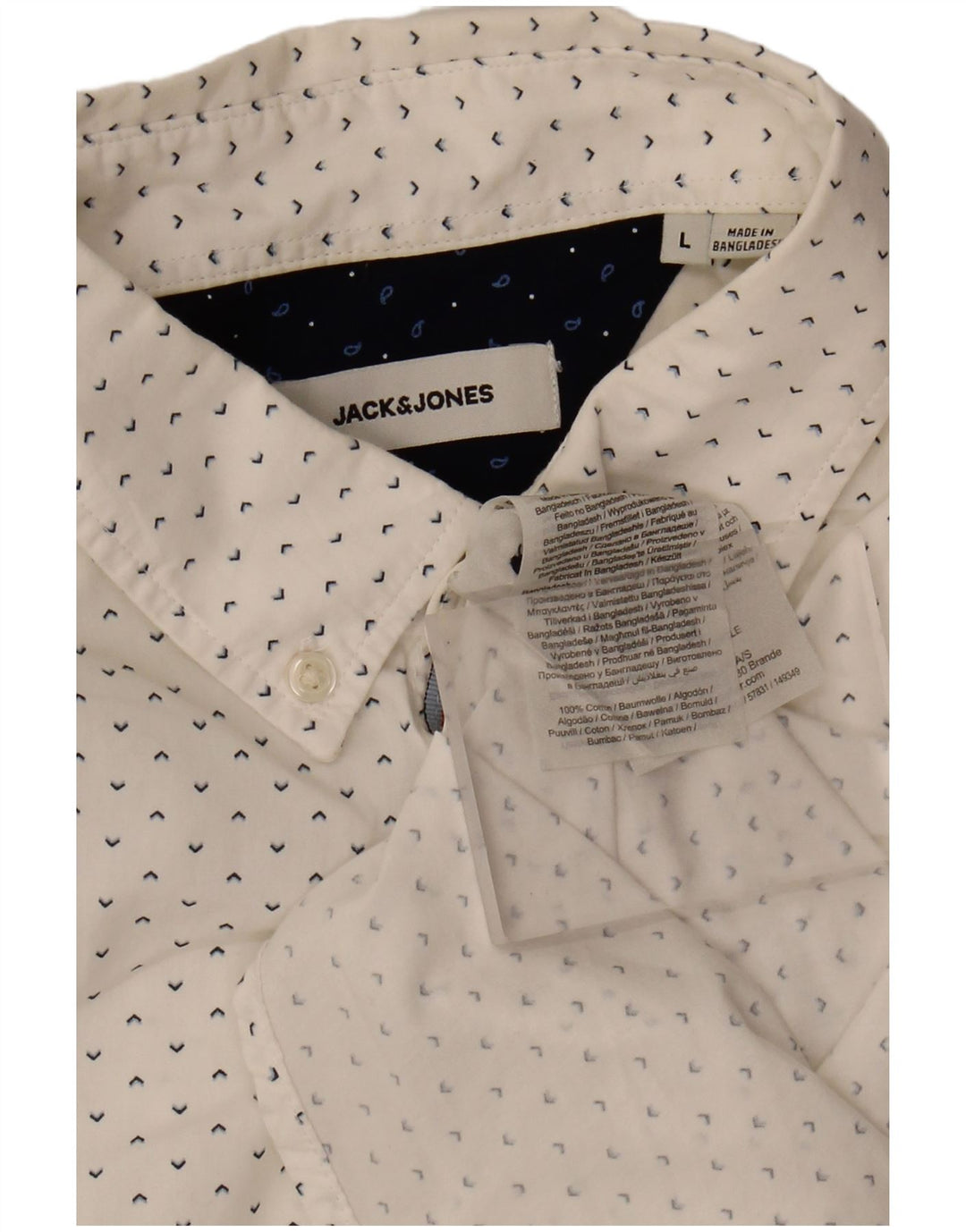 JACK & JONES Mens Shirt Large White Flecked Cotton