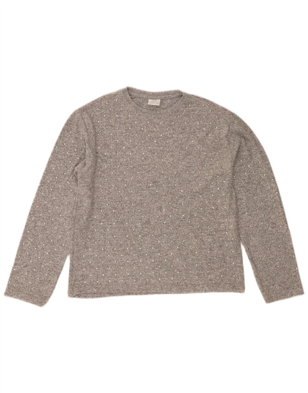 Zara Mädchen-Pullover mit Rundhalsausschnitt, 11–12 Jahre, graues Polyester