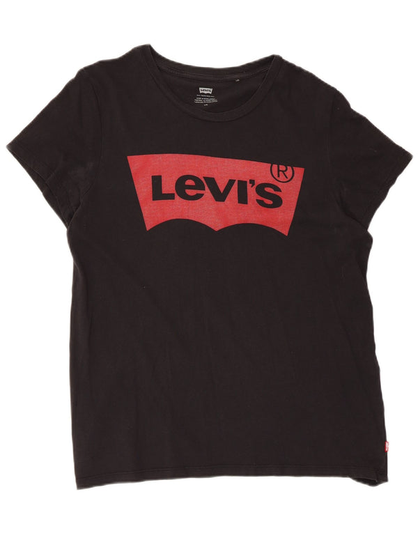 Levi's Damen Grafik-T-Shirt-Oberteil UK 14 Large Schwarz