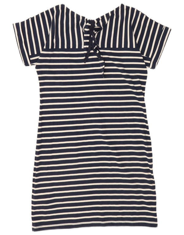 Weird Fish Damen T-Shirt-Kleid UK 10 Small Marineblau gestreift aus Baumwolle