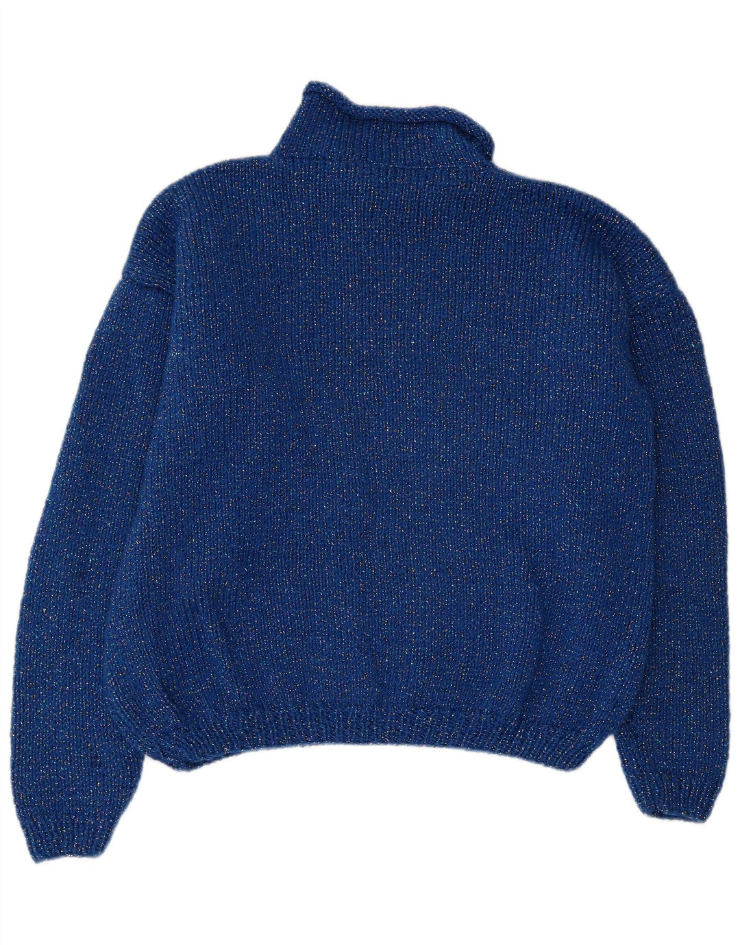VINTAGE Rollkragenpullover für Damen, Gr. 14, groß, blau, Farbblock