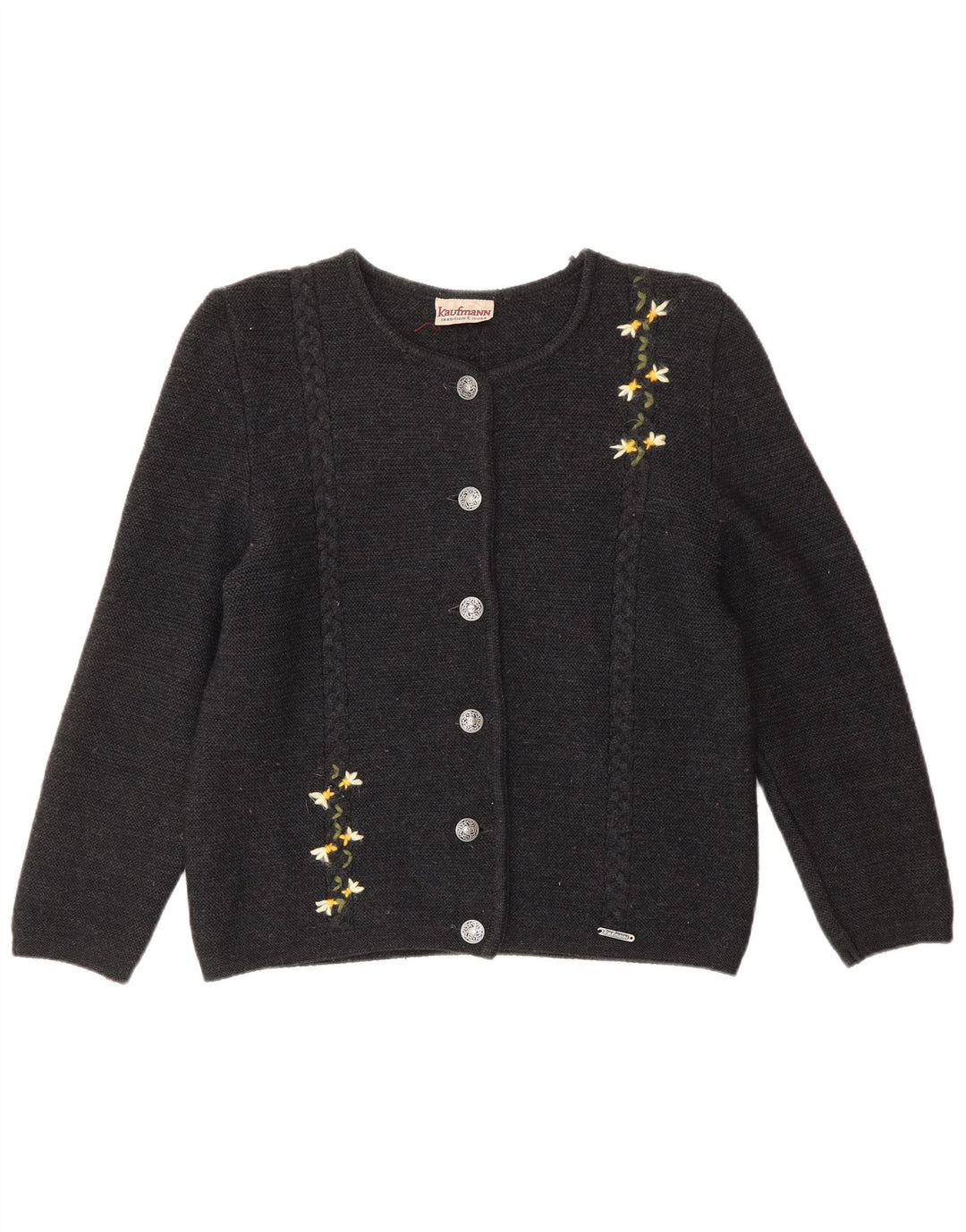 KAUFMANN Damen-Cardigan-Pullover IT 44 Mittelgraue geblümte Wolle