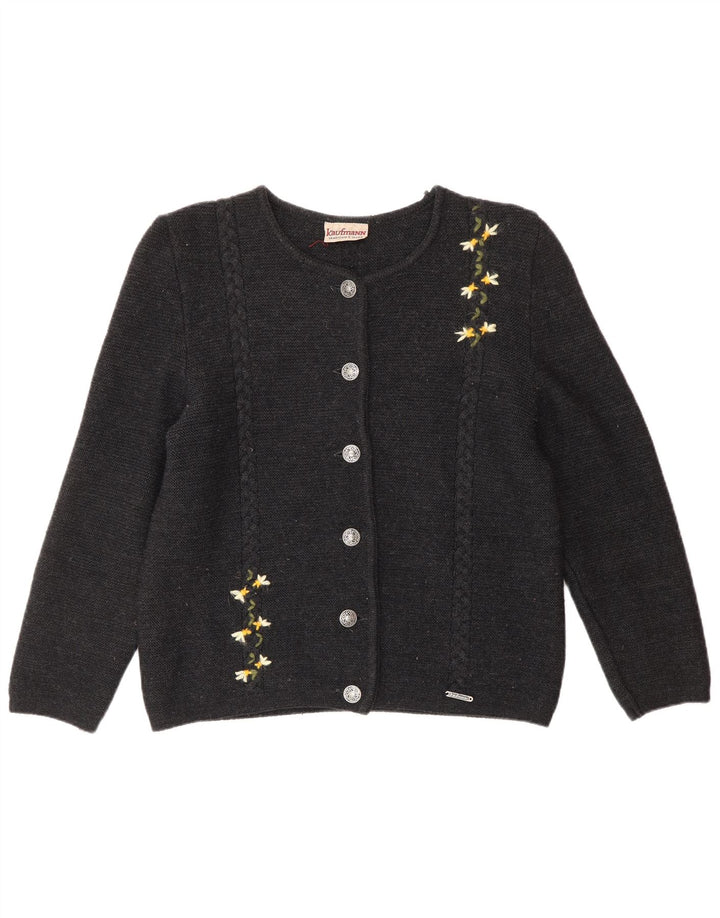 KAUFMANN Damen-Cardigan-Pullover IT 44 Mittelgraue geblümte Wolle