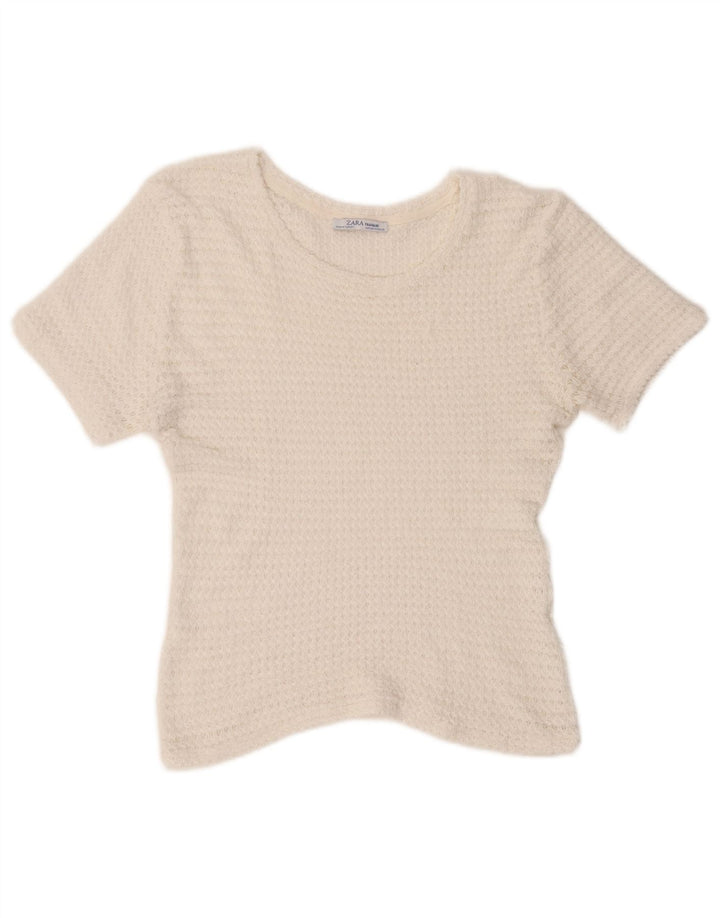 Zara Damen Trafaluc Strickblusenoberteil UK 14 Mittelweiß