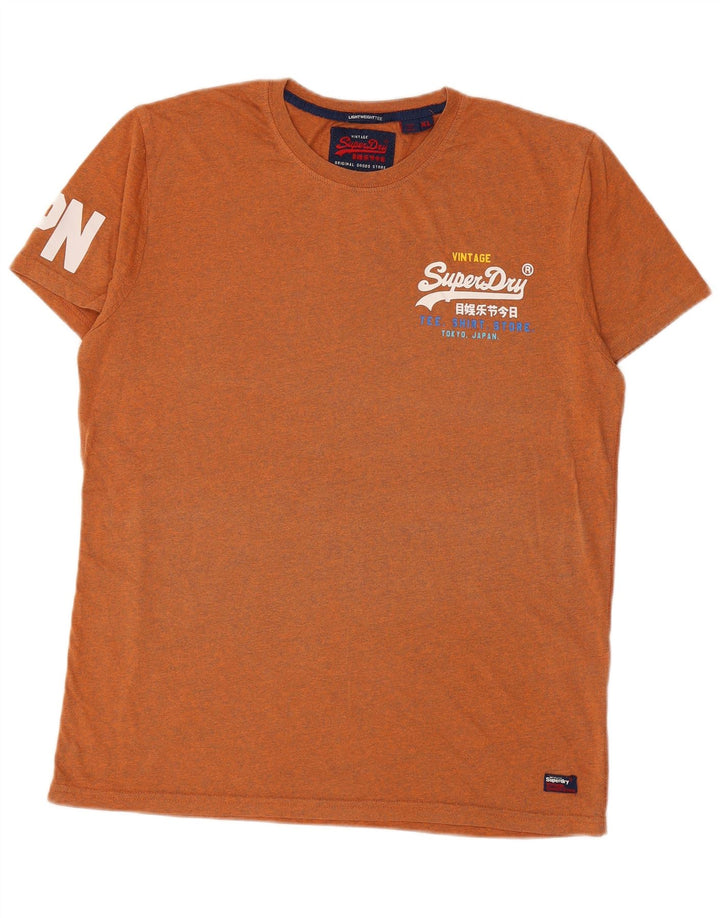 SUPERDRY Herren Grafik-T-Shirt-Oberteil XL aus orange melierter Baumwolle