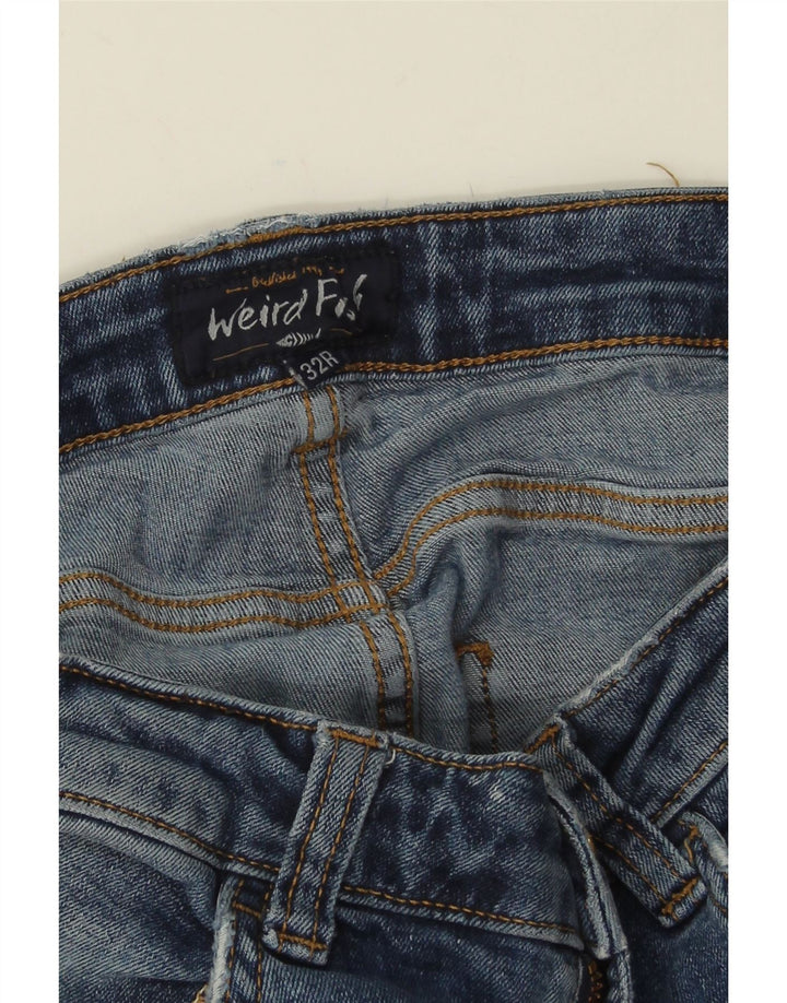 Weird Fish Herren Straight Jeans W32 L30 Blaue Baumwolle