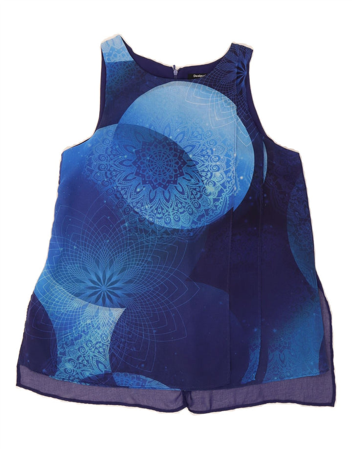 DESIGUAL Womens Graphic Sleeveless Blouse Top UK 14 Medium Blue Vintage Desigual and Second-Hand Desigual from Messina Hembry 