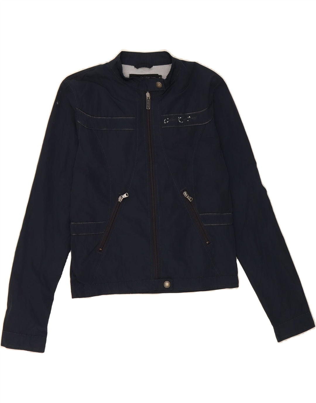 CALVIN KLEIN JEANS Womens Crop Bomber Jacket UK 14 Large Navy Blue Vintage Calvin Klein Jeans and Second-Hand Calvin Klein Jeans from Messina Hembry 