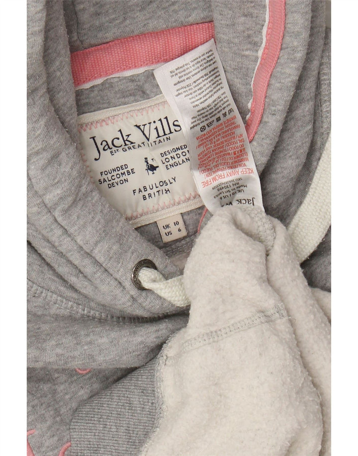 JACK WILLS Damen-Kapuzenpullover mit Grafik, übergroß, Gr. 10, Größe S, Grau, Baumwolle