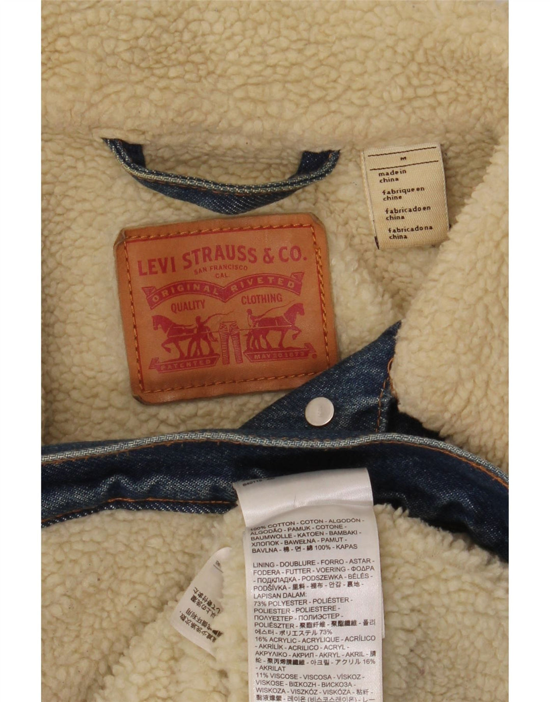 Levi's Damen Denim Sherpa Jacke UK 14 Mittelblaue Baumwolle