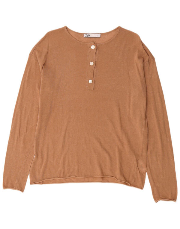 Zara Damen-Pullover, übergroß, U-Boot-Ausschnitt, Gr. 10, Small, Braun, Acryl