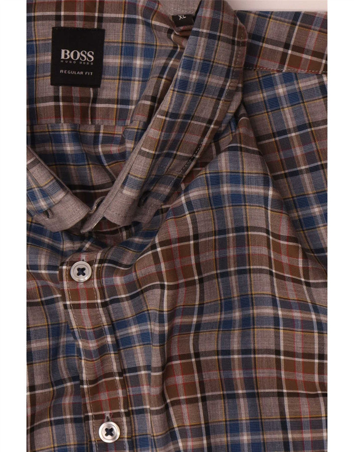 Hugo Boss Herren-Hemd mit normaler Passform, XL, braun kariert, Baumwolle