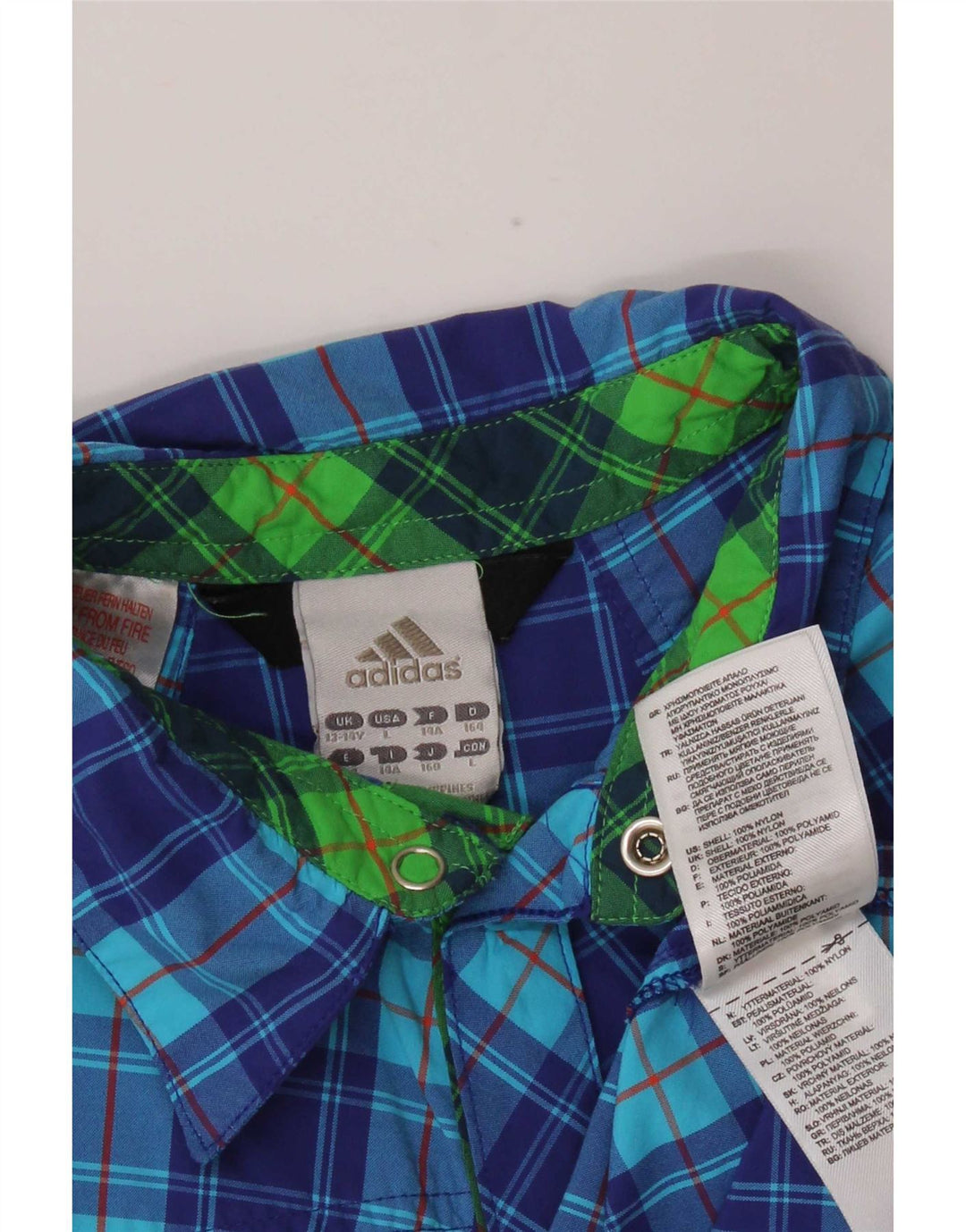 Adidas Kurzarmhemd für Jungen, 13–14 Jahre, blau kariertes Nylon