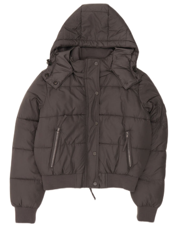 HOLLISTER Damen-Kapuzen-Übergröße, wattierte Jacke, UK 10, Größe S, grau, Polyester