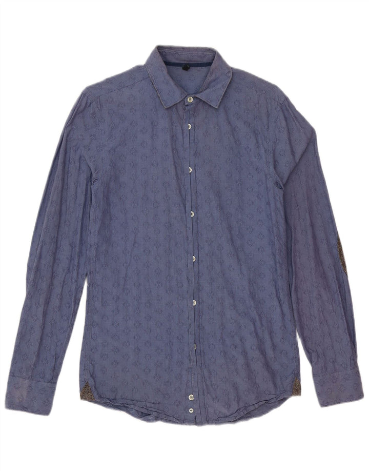Benetton Herrenhemd Small Marineblau Geometrisch
