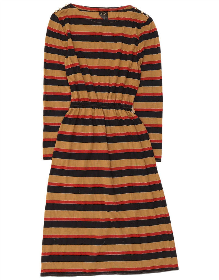 C&A Damen-Maxikleid mit langen Ärmeln, EU 38, mittelbraun, gestreift, Acryl