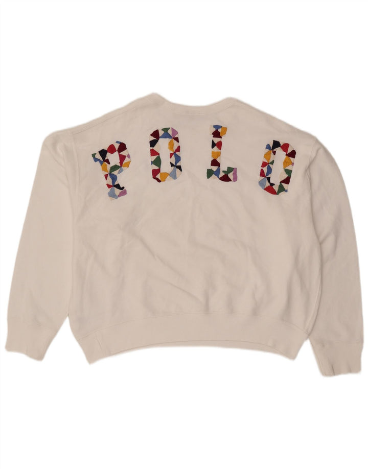 POLO RALPH LAUREN Damen Crop Sweatshirt Pullover UK 16 Large Weiß