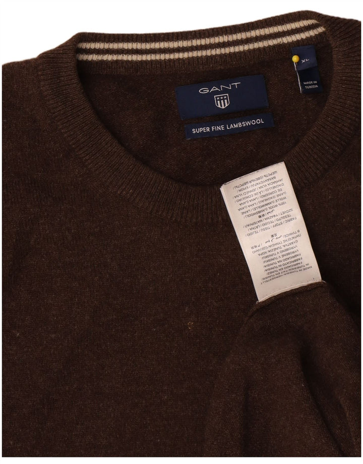 Gant Herren-Pullover mit Rundhalsausschnitt, XL, braune Lammwolle