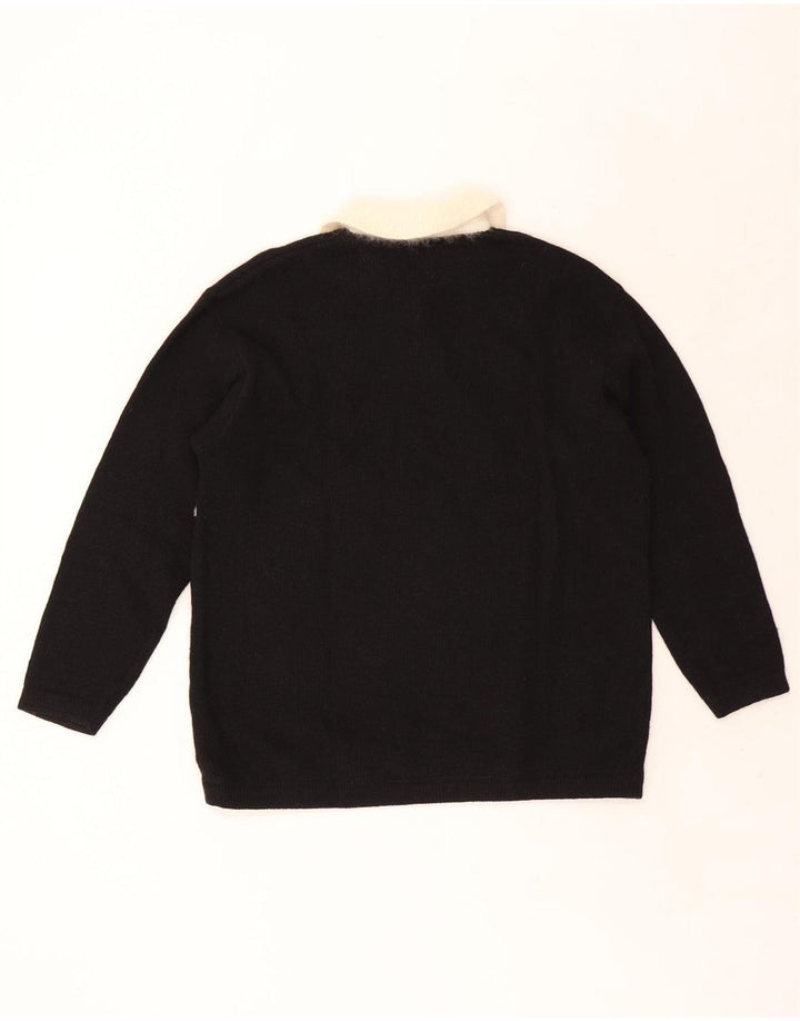 CECILIA BENETTI Damen-Pullover mit Polokragen, Gr. 14, mittelschwarz, geblümt