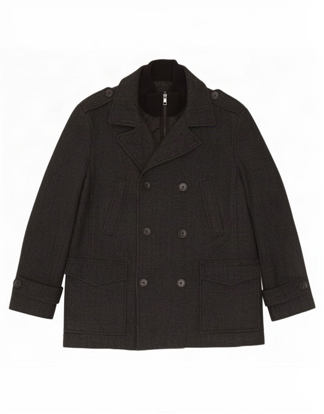 Calvin Klein Herren Pea Coat UK 40 Große graue Wolle mit Fischgrätenmuster