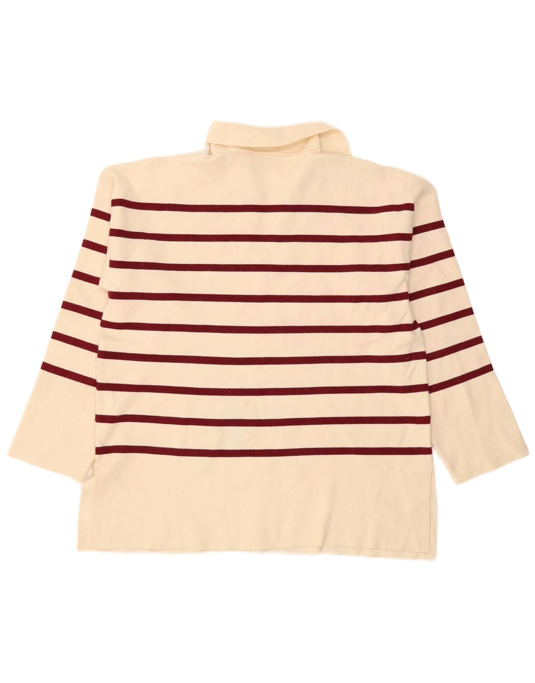 Langärmliges, übergroßes Poloshirt von Zara für Damen, UK 14, Mittel, gebrochenes Weiß, gestreift