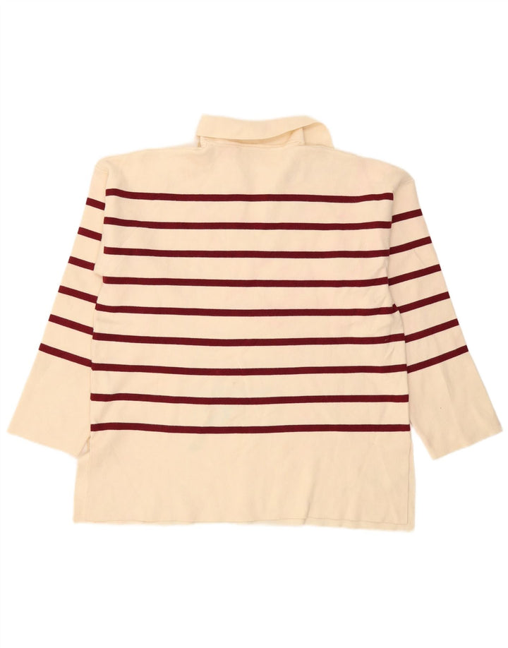 Langärmliges, übergroßes Poloshirt von Zara für Damen, UK 14, Mittel, gebrochenes Weiß, gestreift