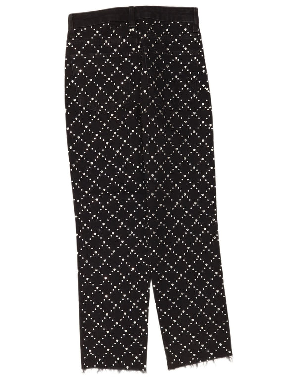 Topshop Damen Straight Jeans UK 8 Small W26 L26 Schwarze geometrische Baumwolle