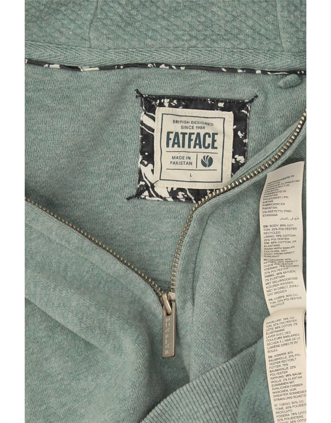 Fat Face Herren-Kapuzenpullover mit Reißverschluss, groß, aus blauer Baumwolle