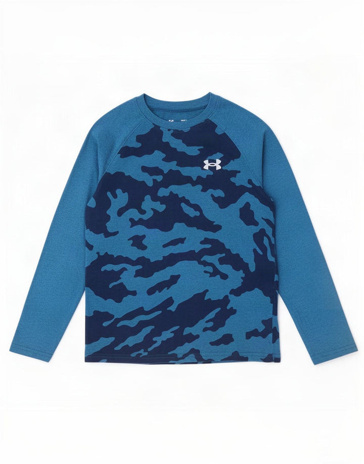 Under Armour Jungen-Oberteil, langärmlig, 9–10 Jahre, mittelblaue Tarnung