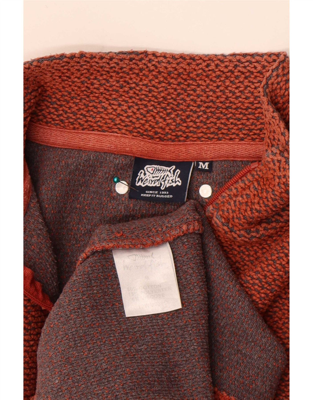 Weird Fish Herren-Sweatshirt mit Reißverschluss am Hals, mittelorange Baumwolle