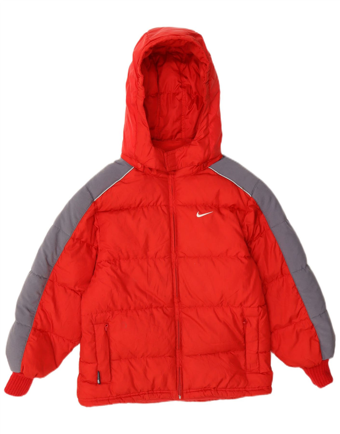 Nike Wattierte Jacke mit Kapuze für Jungen, 7–8 Jahre, XL, rotes Farbblock-Polyester