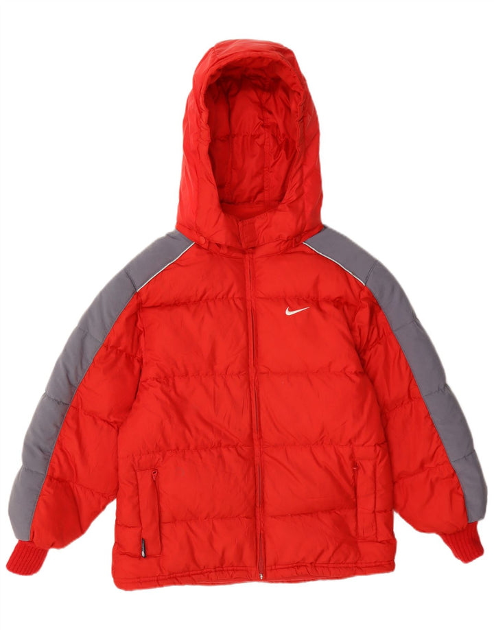 Nike Wattierte Jacke mit Kapuze für Jungen, 7–8 Jahre, XL, rotes Farbblock-Polyester