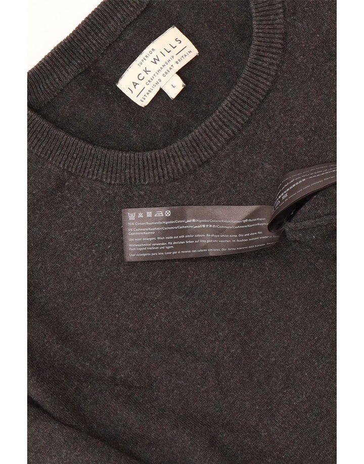 Jack Wills Herren-Pullover mit Rundhalsausschnitt, Größe L, aus grauer Baumwolle
