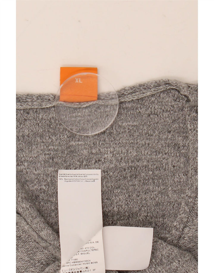 Hugo Boss Herren-Pullover mit V-Ausschnitt, XL, graue Baumwolle