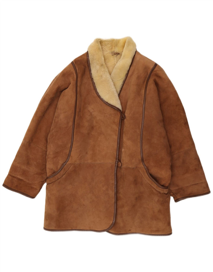 Vintage Damen Übergroßer Lammfellmantel IT 48 XL Braunes Lammfell