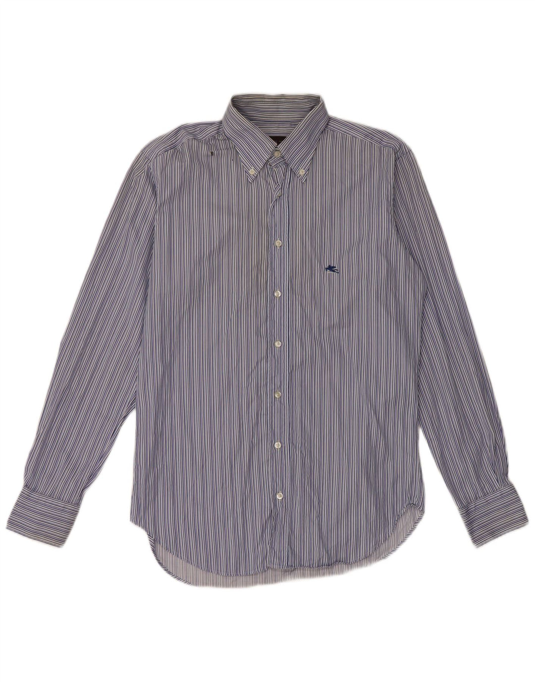Etro Herrenhemd Größe 40 mittelblau gestreifte Baumwolle