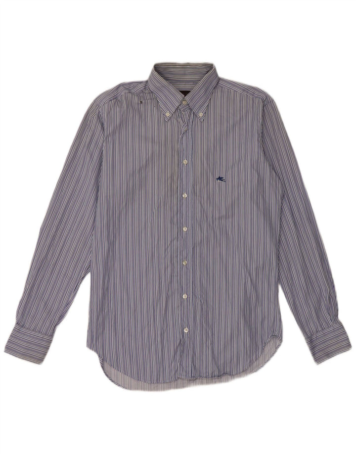 Etro Herrenhemd Größe 40 mittelblau gestreifte Baumwolle