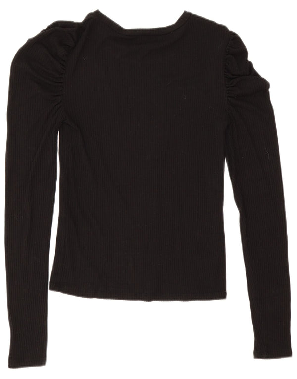Zara Damen Langarm-Blusenoberteil UK 12 Medium Schwarz