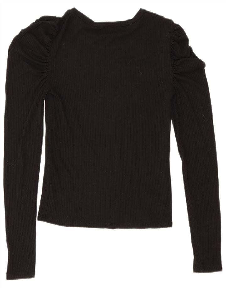 Zara Damen Langarm-Blusenoberteil UK 12 Medium Schwarz