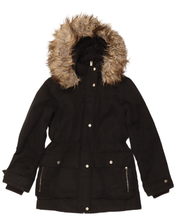 Topshop Damen-Parka mit Kapuze, Gr. 8, Schwarz, Polyester
