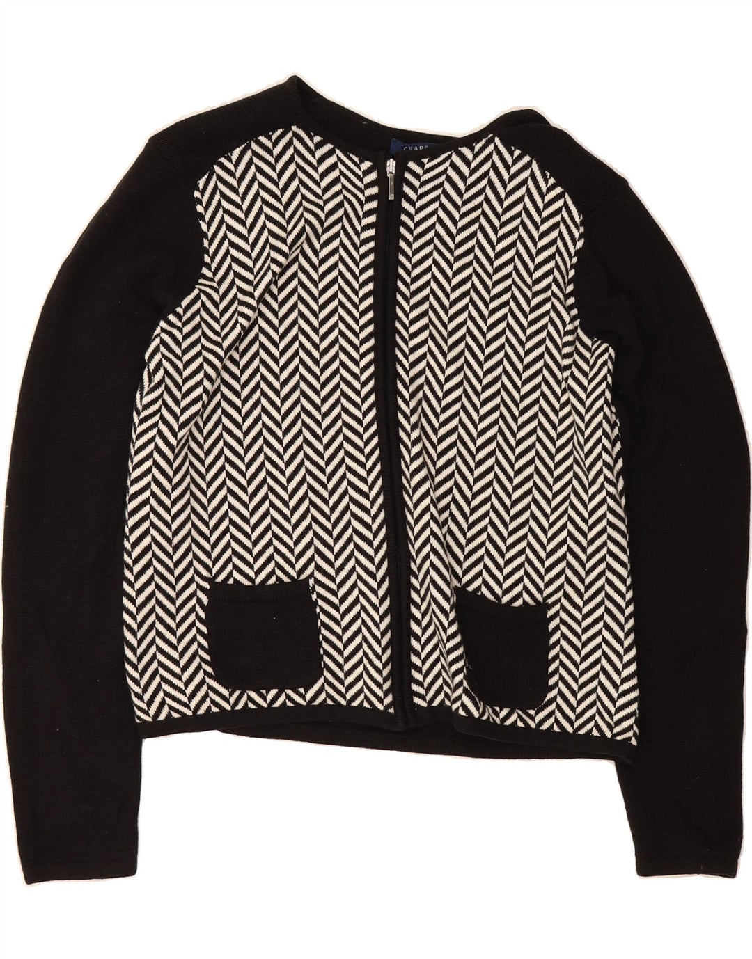 CHAPS Womens Cardigan Sweater UK 18 XL Black Herringbone Cotton Vintage Chaps and Second-Hand Chaps from Messina Hembry 