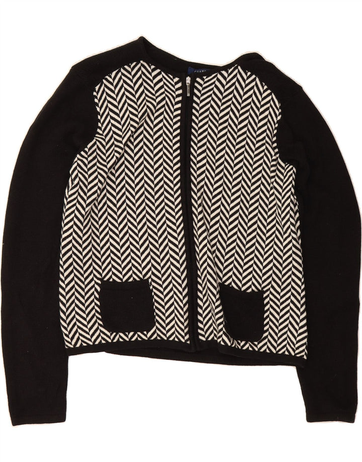 CHAPS Womens Cardigan Sweater UK 18 XL Black Herringbone Cotton Vintage Chaps and Second-Hand Chaps from Messina Hembry 