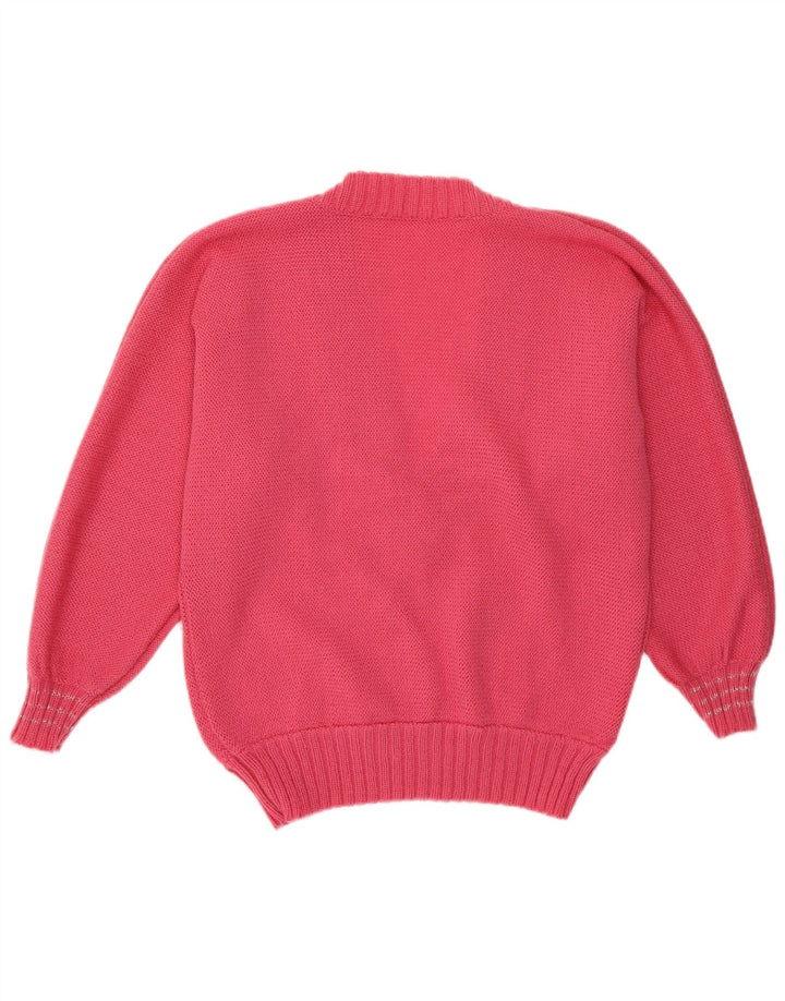 VINTAGE Damen Pullover mit V-Ausschnitt UK 14 Mittelrosa